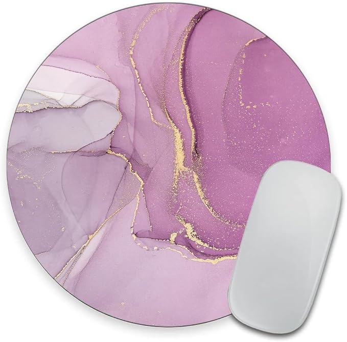 Light Purple Marble Round Mouse pad Customized Mousepad Non-Slip Rubber Base by Goodsprout