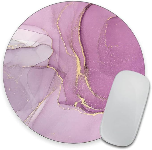 Light Purple Marble Round Mouse pad Customized Mousepad Non-Slip Rubber Base by Goodsprout