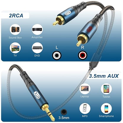 EMK 3.5mm to 2RCA Cable 24K Gold-Plated Nylon Braided RCA to Auxiliary Stereo - Image 3