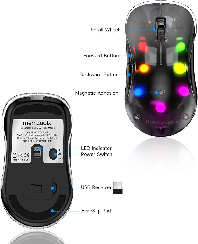 memzuoix 2.4G LED Wireless Mouse, Rechargeable Ergonomic Mouse - Image 8