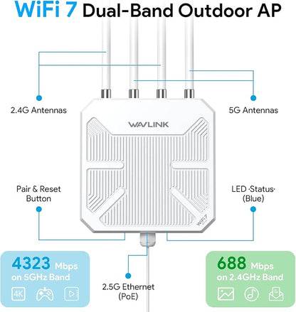 WAVLINK WiFi 7 BE5100 Outdoor WiFi Extender, Dual Band Long-Range Outdoor WiFi - Image 8