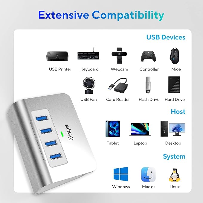 USB 3.0 Hub, Aluminum 4 Port USB Data Hub 3.0 Multi USB Port Expander Dongle - Image 7