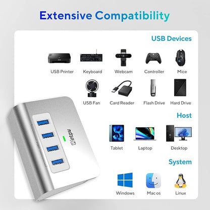USB 3.0 Hub, Aluminum 4 Port USB Data Hub 3.0 Multi USB Port Expander Dongle - Image 7