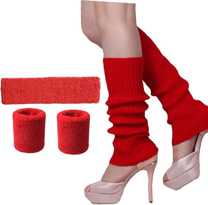 Song Qing Women 80s Dance Plain Ribbed Running Headband Wristbands Knit Crochet - Image 6