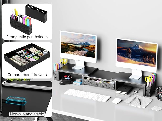 Spacrea Metal Desk Organizers and Accessories, Dual Monitor Stand Riser - Image 6