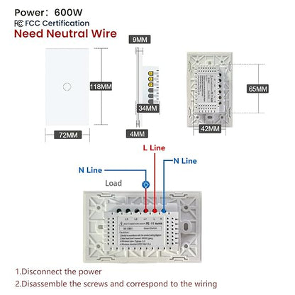 Zigbee Smart Switch Neutral Wire Required Need Zigbee Hub, 4.65 X 2.83 X 1.34 - Image 2