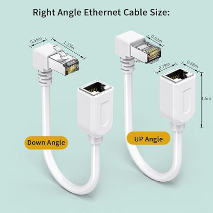 2Pack 90 Degree CAT6 Ethernet Extension Cable White Short Cat 6 Cable Extender - Image 5