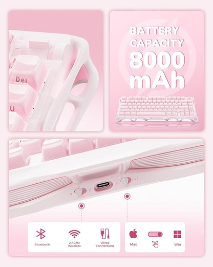 GravaStar Mercury K1 75% Pink Wireless Keyboard, Aluminum Alloy Exoskeleton - Image 5