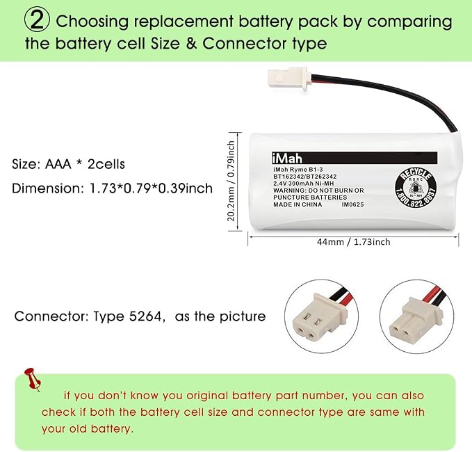 iMah BT162342/BT262342 2.4V 300mAh Ni-MH Cordless Phone Batteries Compatible - Image 4