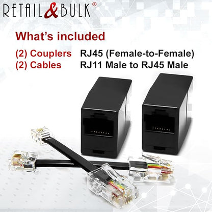 2-Pack Phone Line to Ethernet Adapter – RJ45 Female to RJ11 Male - Image 4