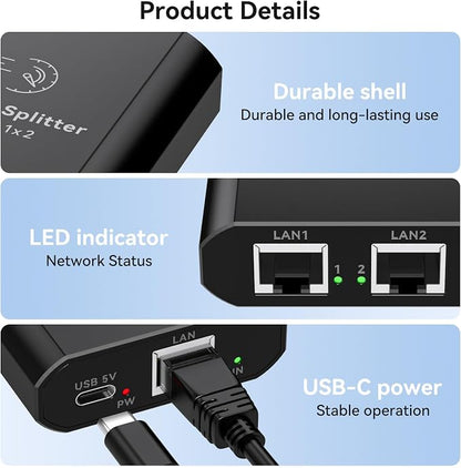 Ethernet Splitter 1 to 2 1000Mbps Internet Cable Splitter 1 in 2 Out High Speed - Image 6