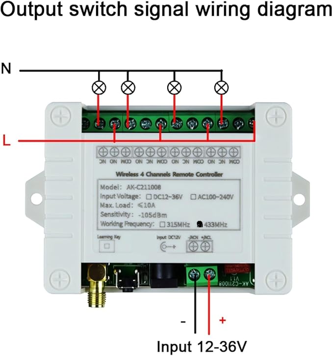 DC 12V 24V 36V 4CH Remote Control Switch 433Mhz 10A Wireless Remote Control - Image 6