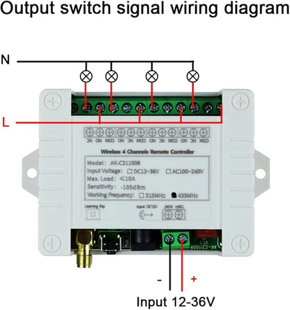 DC 12V 24V 36V 4CH Remote Control Switch 433Mhz 10A Wireless Remote Control - Image 6