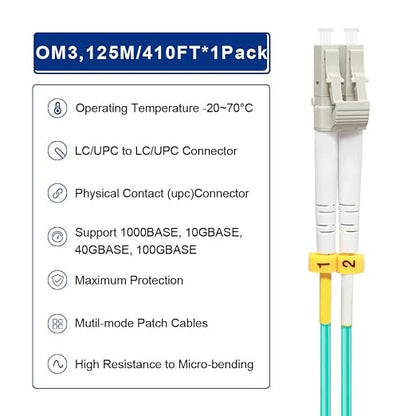 FLYPROFiber- LC to LC Fiber Patch Cable OM3 125M/410ft, Length Options: - Image 4