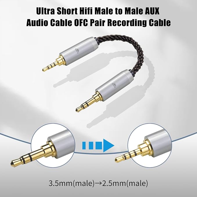 okcsc 3.5MM Male to 2.5MM Male Ultra Short Hifil Male to Male AUX Audio Cable - Image 2