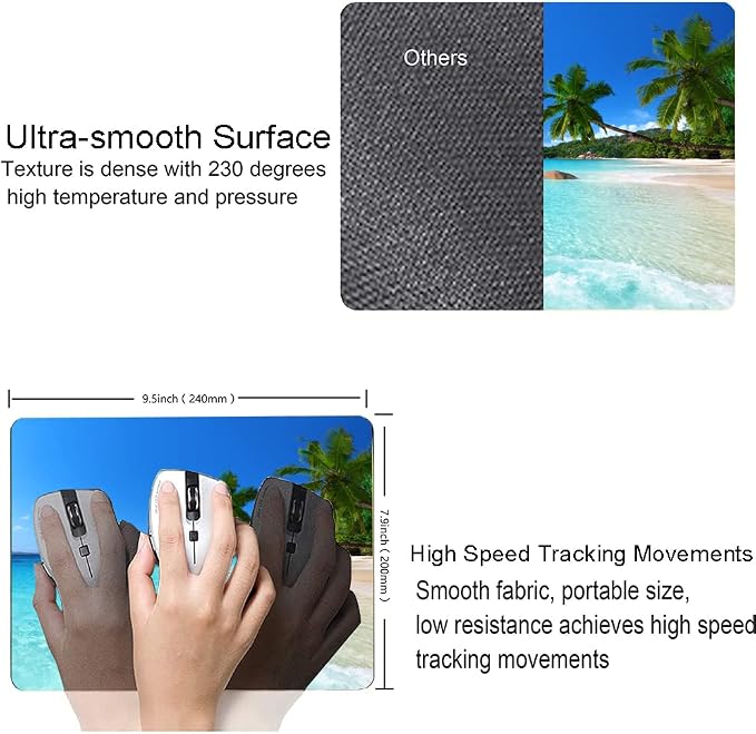 Hokafenle Mouse Pad, Square Beach Style Anti-Slip Rubber Mousepad - Image 3