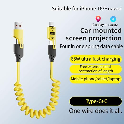4 in 1 Spring Fast Charging Cable, 65W USB-C PD Multi Fast Charging, 1.2m/4ft - Image 2