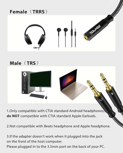 Headset Splitter Cable for PC 3.5mm Crystal-Nylon Braid Female to Dual 3.5mm - Image 3