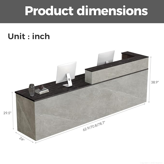 Reception Desk with Counter, Modern Front Desk Reception Counter with Keyboard - Image 3