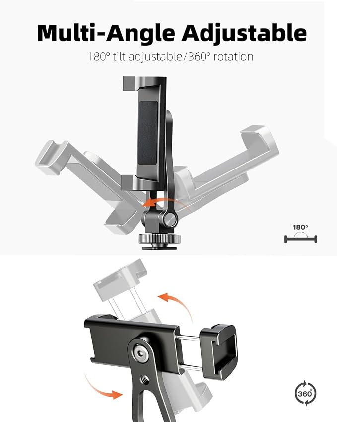 All Metal Phone Tripod Mount, 360° Rotation Tripod Phone Mount - Image 5