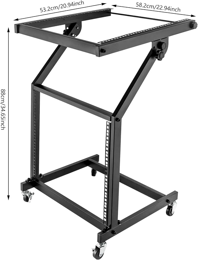 9U Professional DJ Stand Rack Mount DJ Mixer Stand Adjustable Stage Cart w/Wheel - Image 3