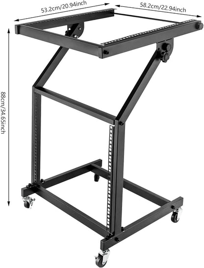 9U Professional DJ Stand Rack Mount DJ Mixer Stand Adjustable Stage Cart w/Wheel - Image 3