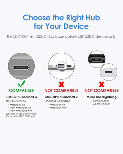 LENTION 4-in-1 USB-C Hub with Type C, USB 3.0, USB 2.0 - Image 4