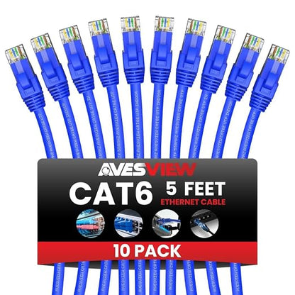 CAT 6 5FT Ethernet Cable, Indoor High-Speed 10Gbps Snagless CAT6 Ethernet Cable by AvesView