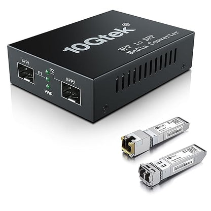 10G Fiber to Ethernet Converter, Dual 10GBase-T and SFP+ Ports, Supports by HiFiber