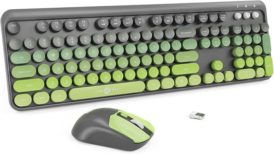 Wireless Keyboard and Mouse Combo, 104 Round Keys Cute Colorful Keyboard and by TT-FOPETT