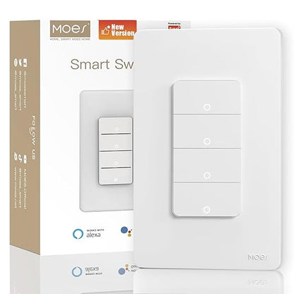MOES Smart 4 Gang Light Switches, 2nd Generation Wi-Fi Single Pole Switch by MOES