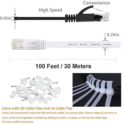 DAYEDZ Ethernet Cable 100 ft 2 Pack Cat 6 Flat Cable Ethernet Cord, Slim Long - Image 3