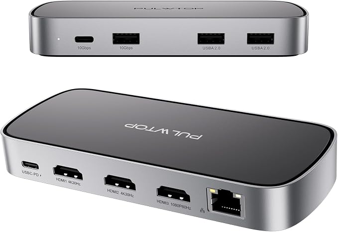 3 HDMI Triple USB C Docking Station, PULWTOP Laptop Docking Station Dual 4K by PULWTOP