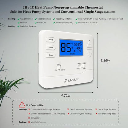 Thermostat for Heat Pump, NonProgrammable Thermostat for House, Conventional - Image 3