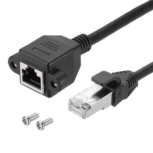 MECCANIXITY Cat5 Ethernet Extension Cable, 1Ft RJ45 Male to Female Screw Panel by MECCANIXITY