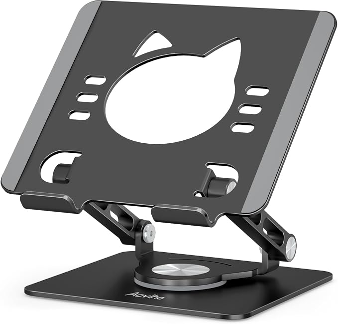 Tablet Stand 360° Rotating Aluminum Holder, Adjustable, Portable and Foldable by Aoviho