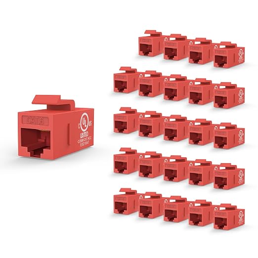 VCE UL-Listed CAT6 Keystone Coupler 25-Pack, Ethernet Coupler Female to Female by VCE