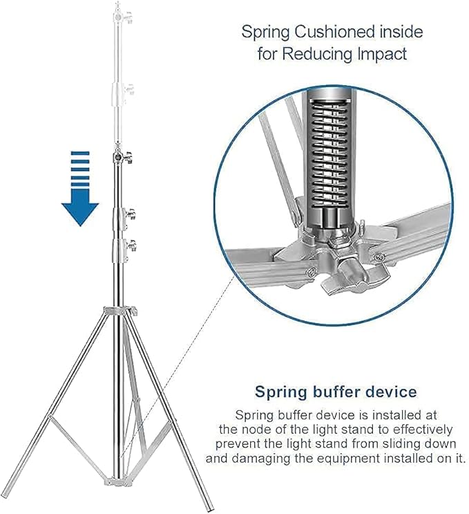 Stainless Steel Light Stand Photography, Spring Cushioned Heavy Duty Tripod - Image 5