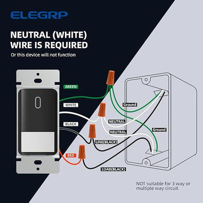 ELEGRP Matte Black Single Pole Occupancy Motion Sensor Light Switch, Need - Image 5