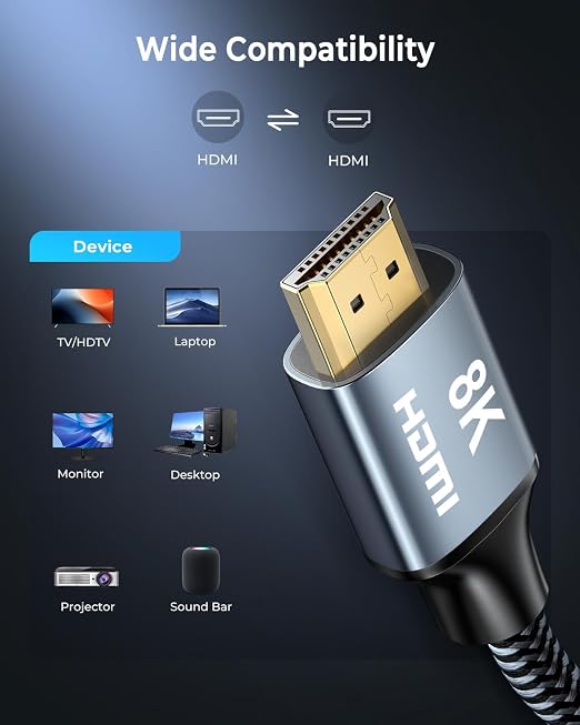 8K HDMI Cable 1ft, 48Gbps High Speed HDMI 2.1 Cable, HDMI Cord 8K@60Hz 4K@120Hz - Image 7