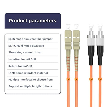 OM1 Multimode Duplex Fiber Patch Cable, SC/UPC to FC/UPC, 62.5/125μm 1.8M/5.9FT - Image 4
