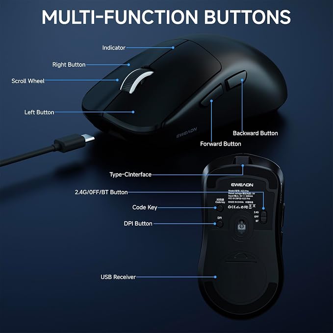 EWEADN X23Pro Wireless Gaming Mouse, 49g Lightweight Mouse, PAW3311 Sensor - Image 7