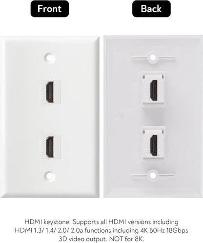 HDMI Wall Plate, 2 Port 4K HDMI Keystone Female to Female Wall Plate-White - Image 5