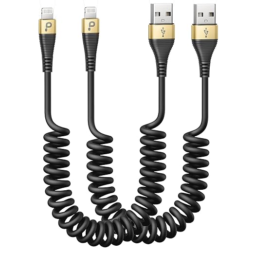 iPhone Charger Cable for Car, 2 Pack 5FT Coiled Lightning Cable iPhone Charger by PRAKIE