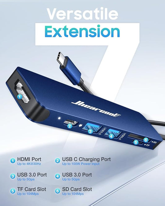 Hiearcool USB C Hub for MacBook Air/Pro, 7-in-1 USBC Adapter Multiport - Image 2
