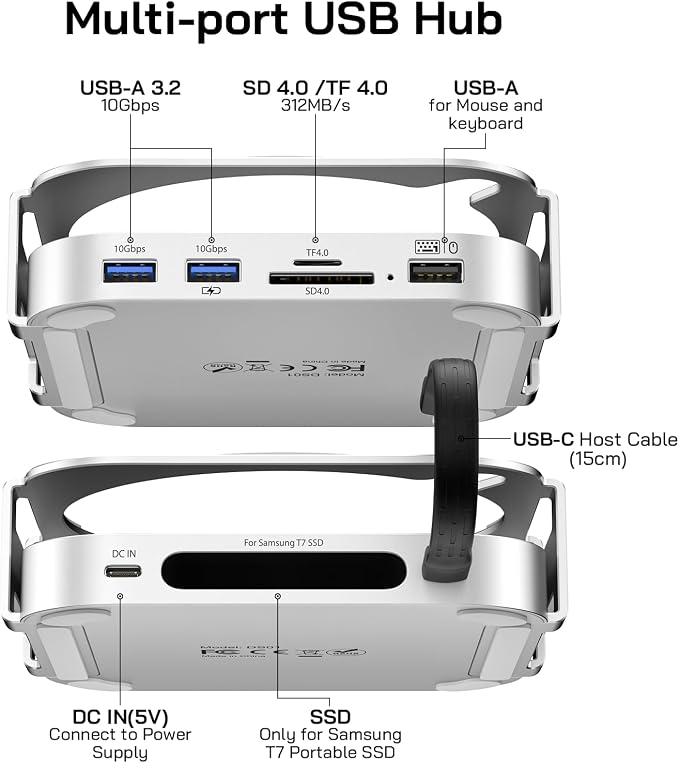 M-ac Mini M4 Dock with 4TB Sam-Sung T7 Portable SSD Enclosure, 7-in-1 Aluminum - Image 2