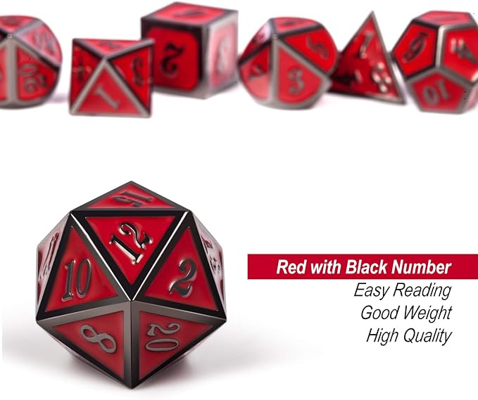 DnDnD Red D&D Game Dice, 7 Die Polyhedral Metal Dice - Image 5