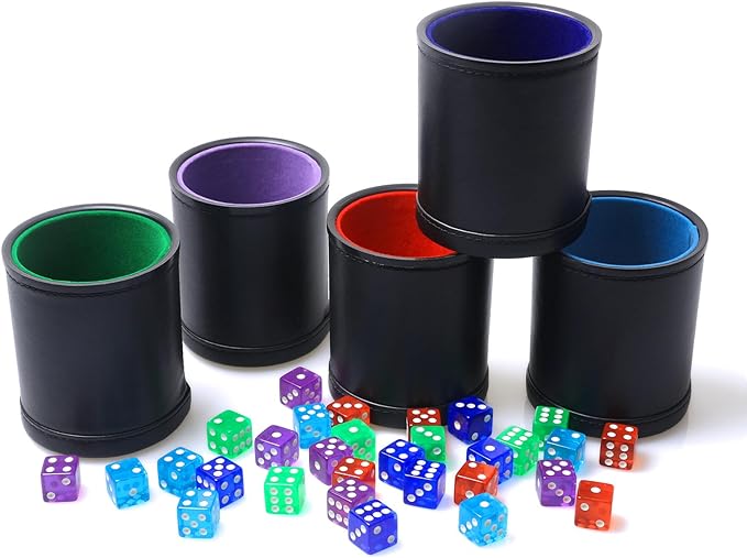 5 Pack PU Leather Dice Cups Velvet Felt-Lined Shaker Cups by RERIVER
