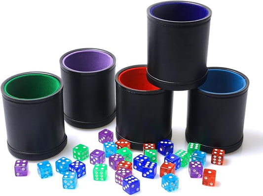 5 Pack PU Leather Dice Cups Velvet Felt-Lined Shaker Cups by RERIVER