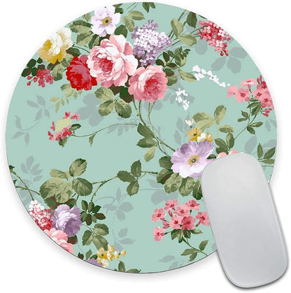 Mouse Pad, Mint Floral Teal Mouse Pad, Washable Round Mousepad by Armanza